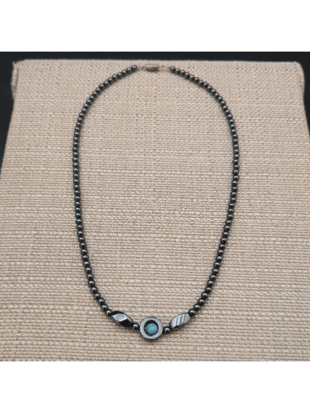 18 Inch Hematite Evil Eye Necklace, Howlite Bead, Magnetic Protection B1452